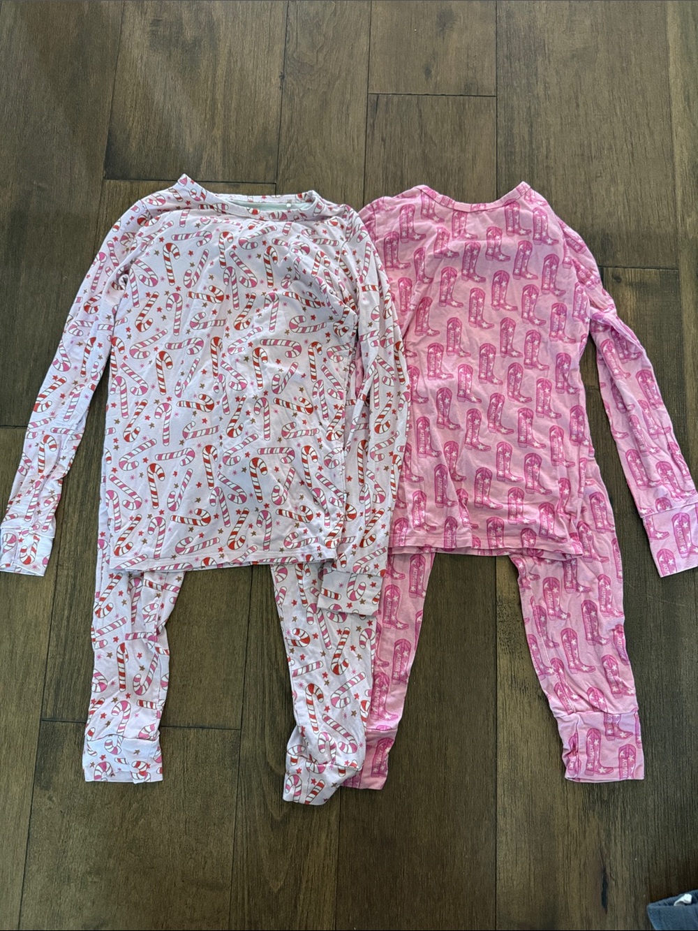 Kids Long Sleeve Candy Cane & Pink Boot Print Pajama Set